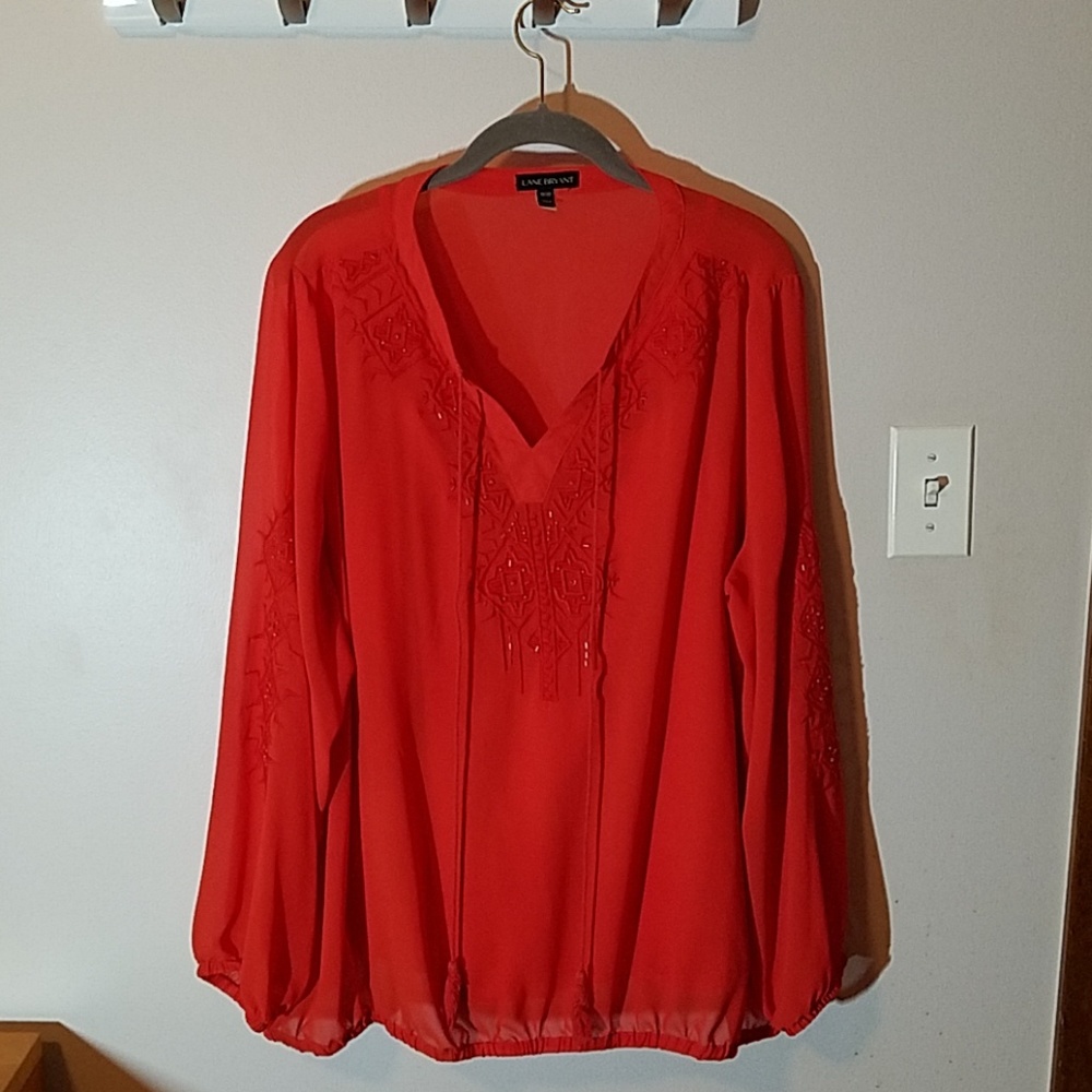 Lane Bryant Long Sleeve Coral Top With Embellishme